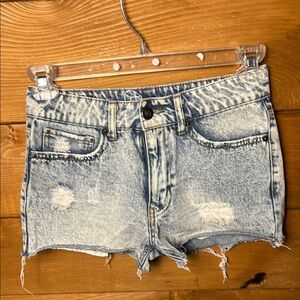 Original Use Distressed Womens Blue Denim Shorts 28 casual summer Frayed Hem y2K